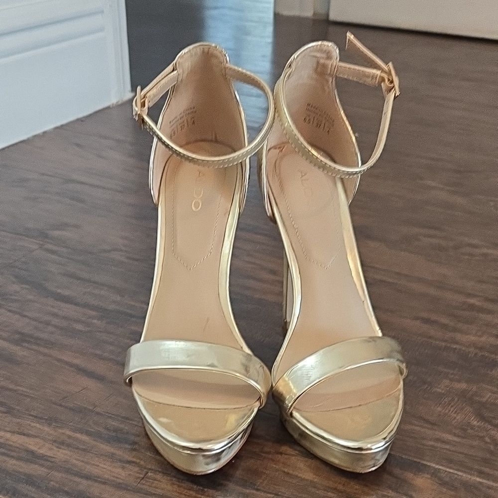 Aldo Gold High-Heeled Sandals with Ankle Strap